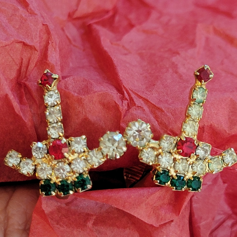Christmas Jewelry Vintage to Now ~ Clip-On Earrings (2pr) & Brooch ~ Rhinestones - Picture 15 of 16